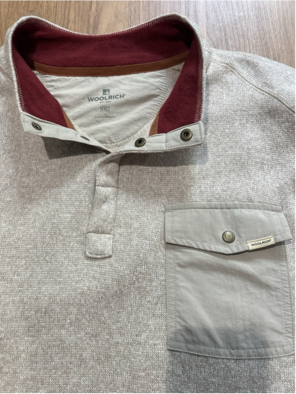 Woolrich Fleece Snap Neck Pullover Sweatshirt Sweater Beige Hiking Mens Size XXL